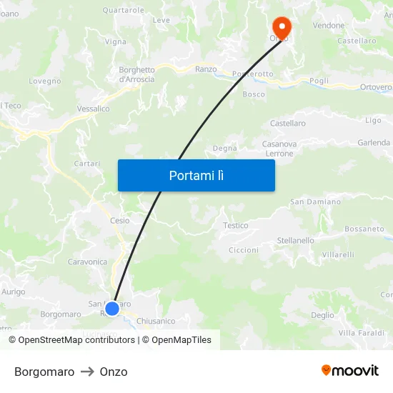 Borgomaro to Onzo map