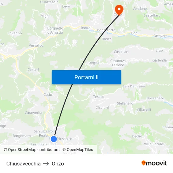 Chiusavecchia to Onzo map