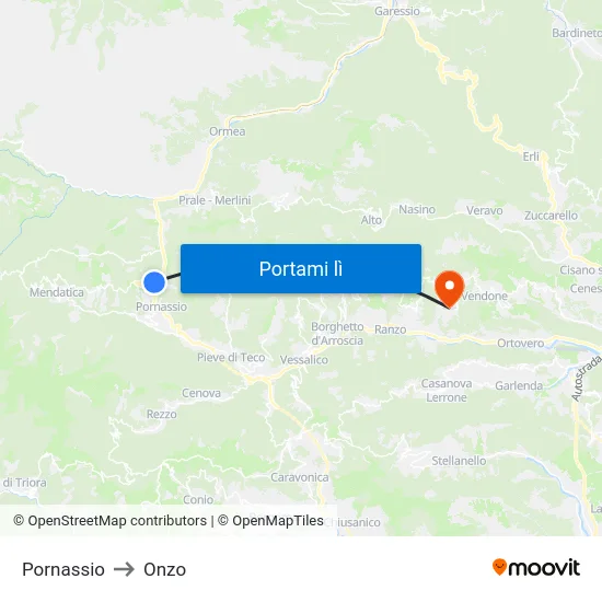 Pornassio to Onzo map