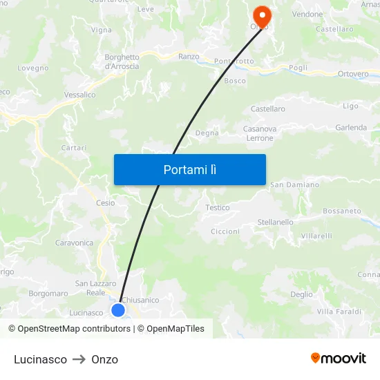 Lucinasco to Onzo map