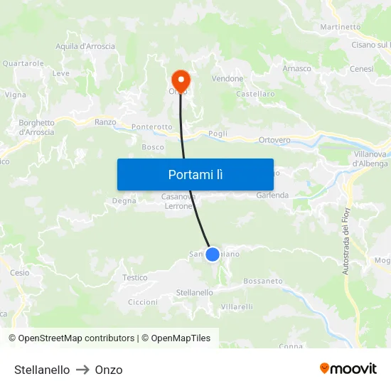 Stellanello to Onzo map