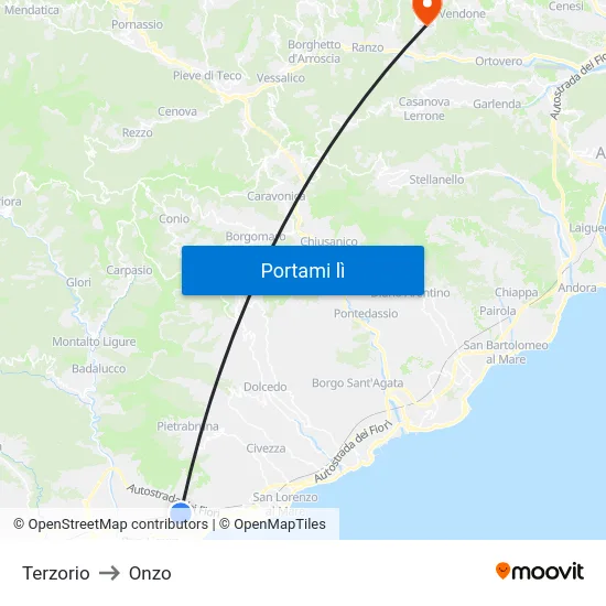 Terzorio to Onzo map
