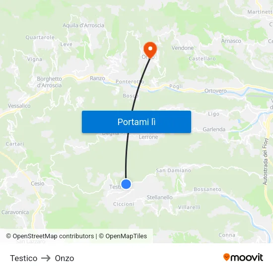 Testico to Onzo map