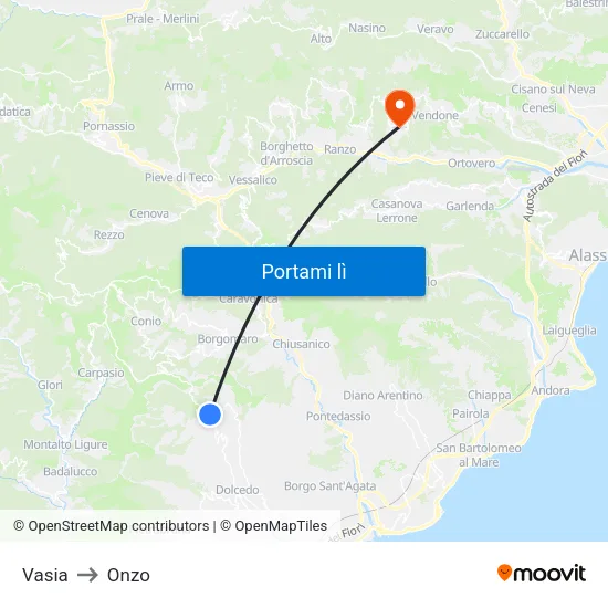 Vasia to Onzo map
