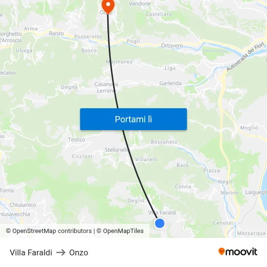Villa Faraldi to Onzo map