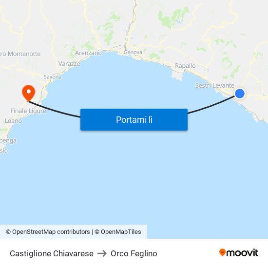 Castiglione Chiavarese to Orco Feglino map