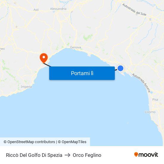 Riccò Del Golfo Di Spezia to Orco Feglino map