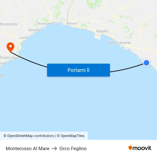 Monterosso Al Mare to Orco Feglino map
