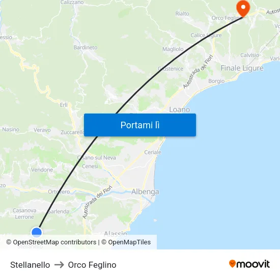 Stellanello to Orco Feglino map