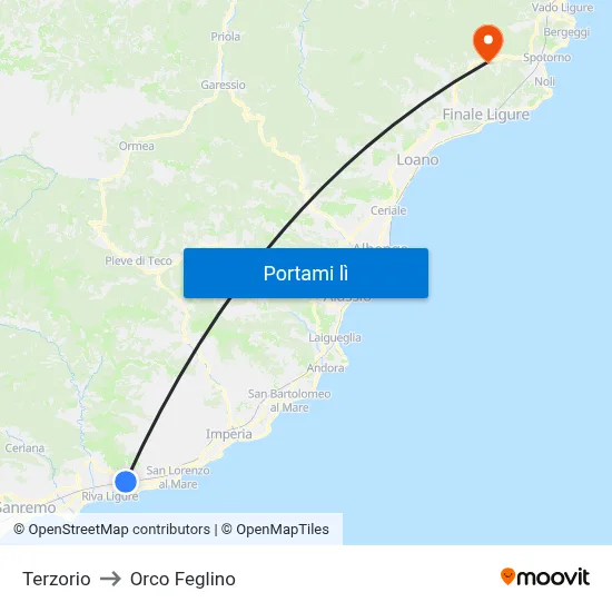 Terzorio to Orco Feglino map