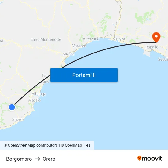 Borgomaro to Orero map