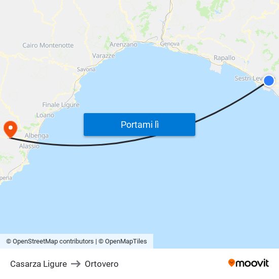 Casarza Ligure to Ortovero map
