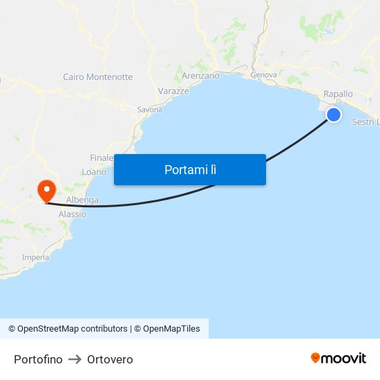 Portofino to Ortovero map