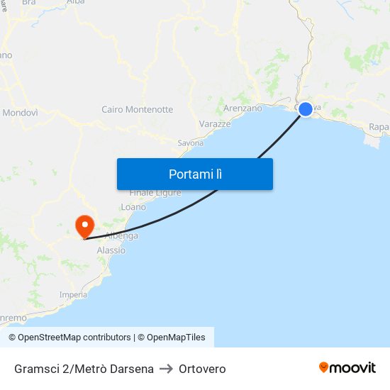 Gramsci 2/Metrò Darsena to Ortovero map