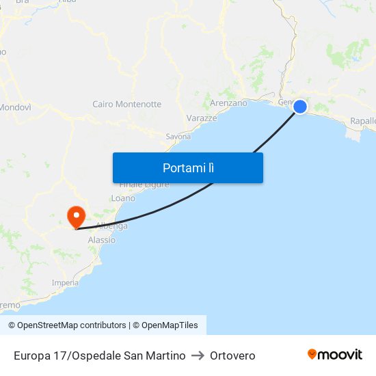 Europa 17/Ospedale San Martino to Ortovero map
