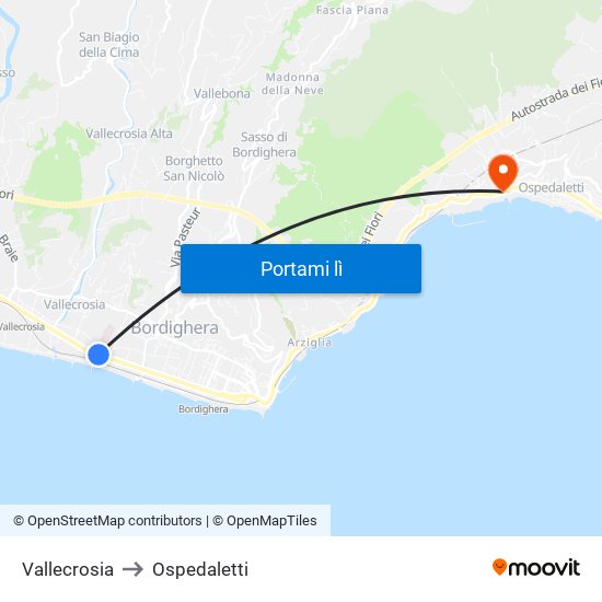 Vallecrosia to Ospedaletti map