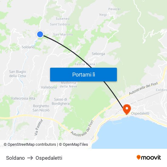 Soldano to Ospedaletti map