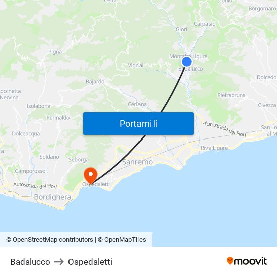 Badalucco to Ospedaletti map