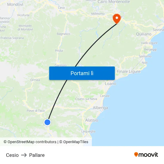 Cesio to Pallare map