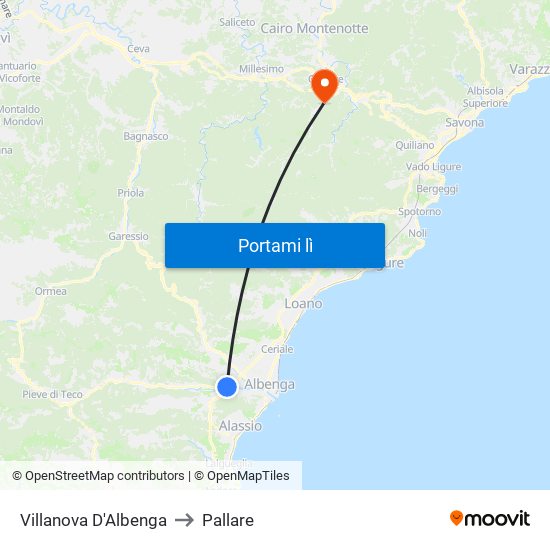 Villanova D'Albenga to Pallare map