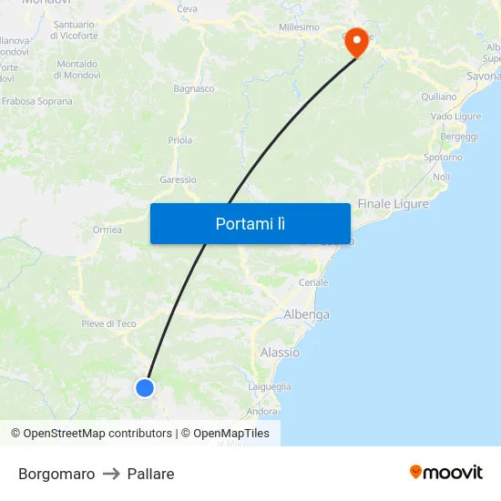Borgomaro to Pallare map