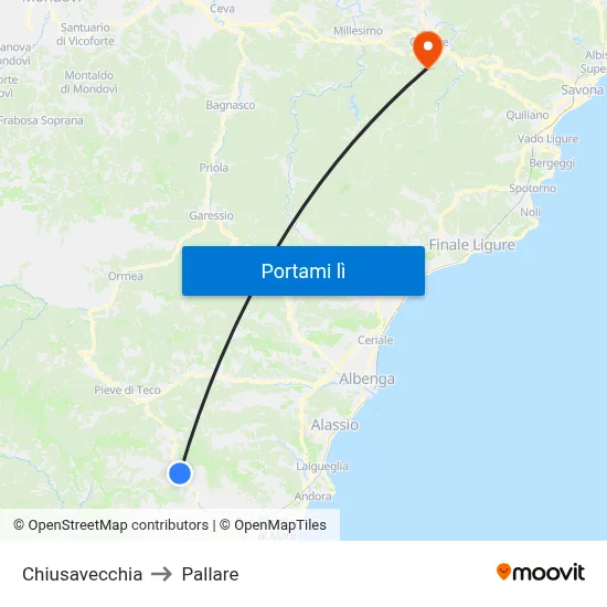 Chiusavecchia to Pallare map