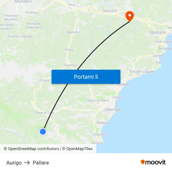 Aurigo to Pallare map