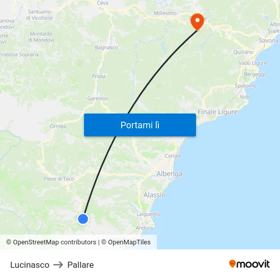 Lucinasco to Pallare map