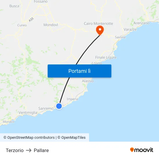 Terzorio to Pallare map