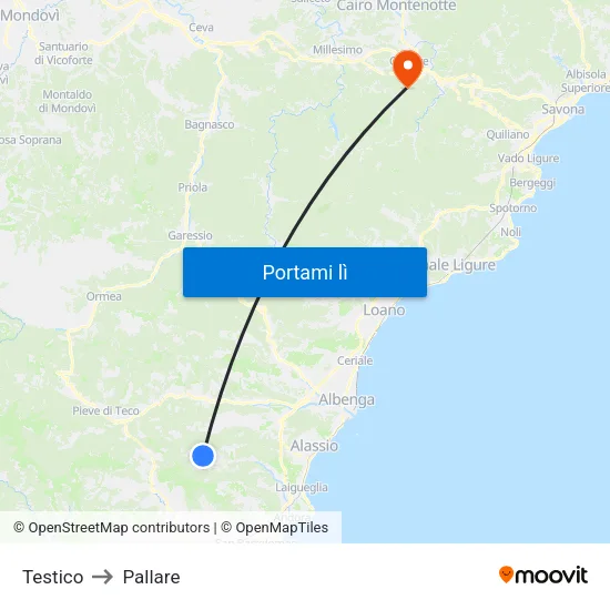 Testico to Pallare map