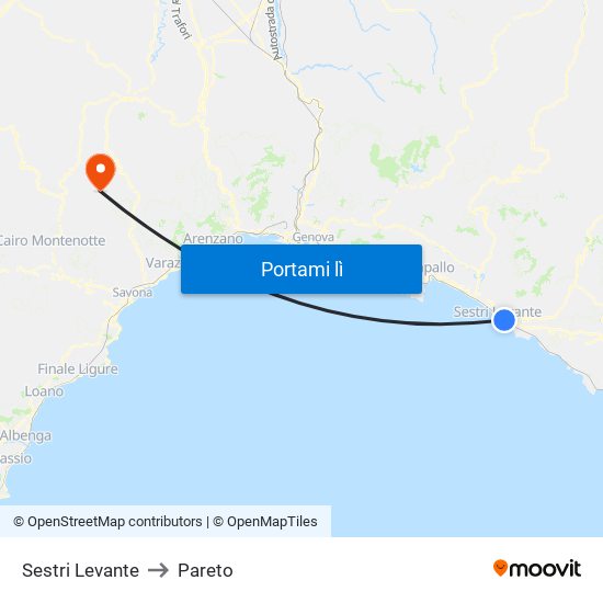 Sestri Levante to Pareto map