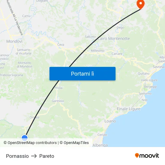 Pornassio to Pareto map