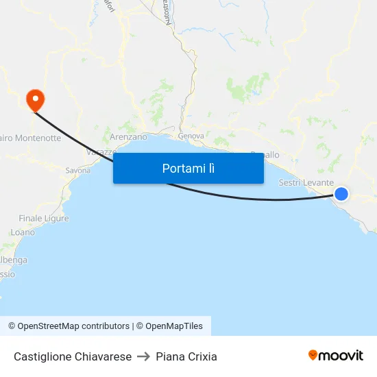 Castiglione Chiavarese to Piana Crixia map