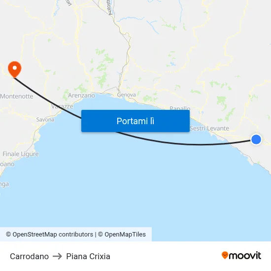 Carrodano to Piana Crixia map