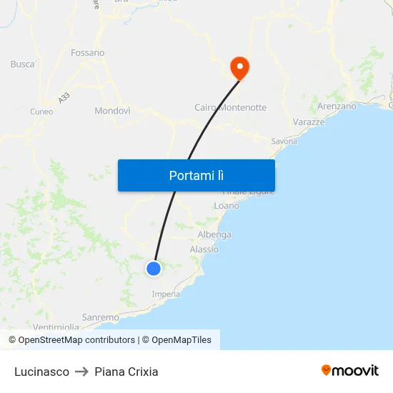 Lucinasco to Piana Crixia map