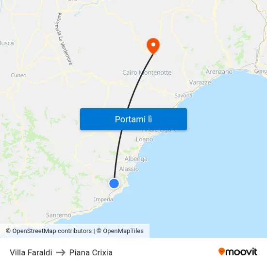 Villa Faraldi to Piana Crixia map