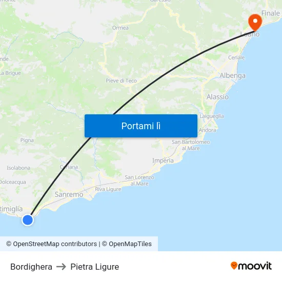 Bordighera to Pietra Ligure map