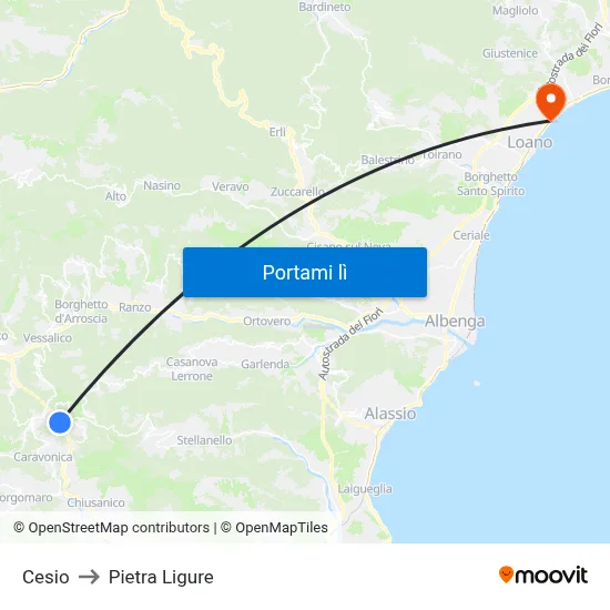 Cesio to Pietra Ligure map