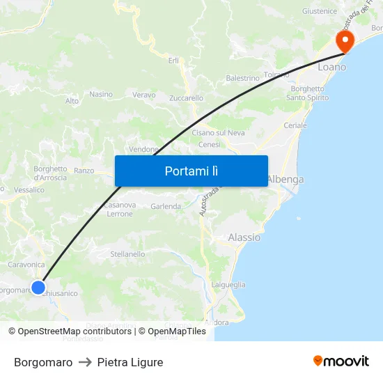 Borgomaro to Pietra Ligure map