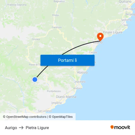 Aurigo to Pietra Ligure map