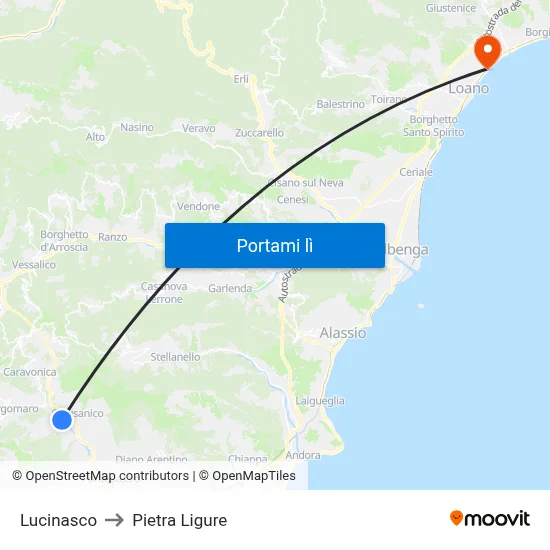Lucinasco to Pietra Ligure map