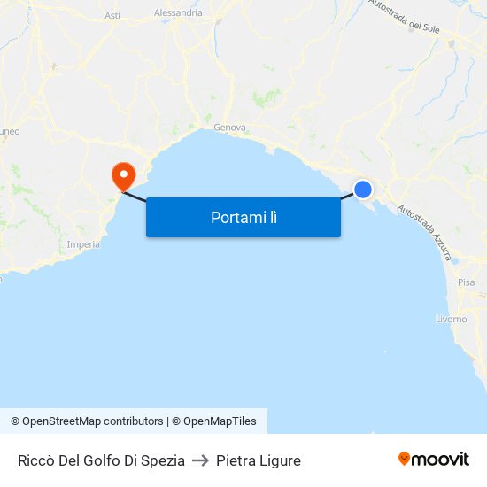 Riccò Del Golfo Di Spezia to Pietra Ligure map