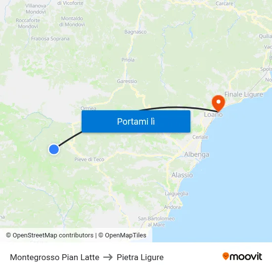 Montegrosso Pian Latte to Pietra Ligure map