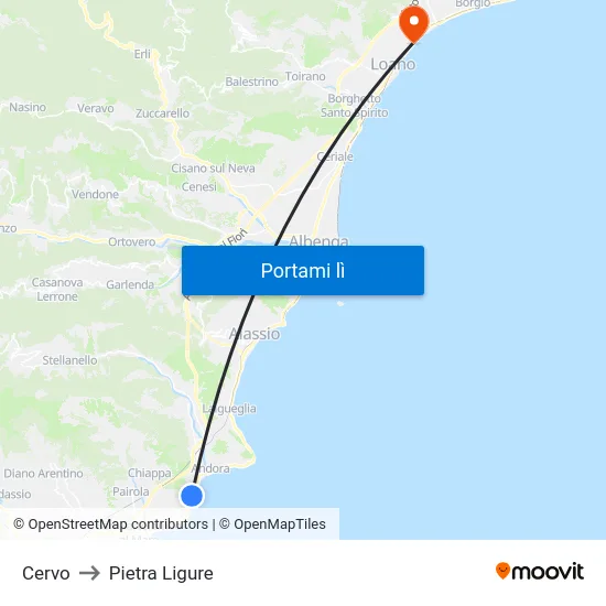 Cervo to Pietra Ligure map