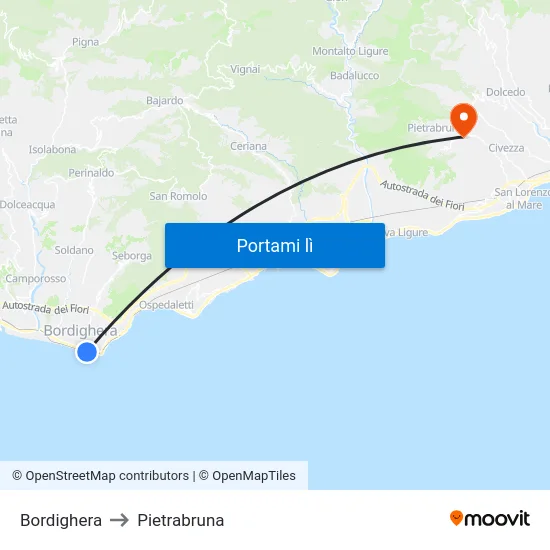 Bordighera to Pietrabruna map