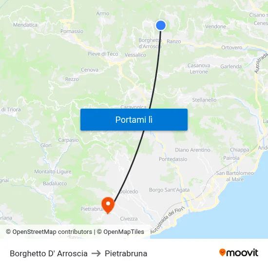 Borghetto D' Arroscia to Pietrabruna map