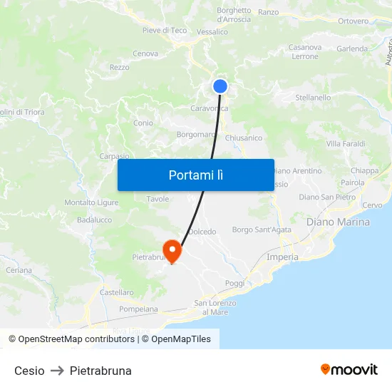 Cesio to Pietrabruna map