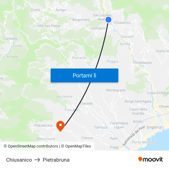 Chiusanico to Pietrabruna map