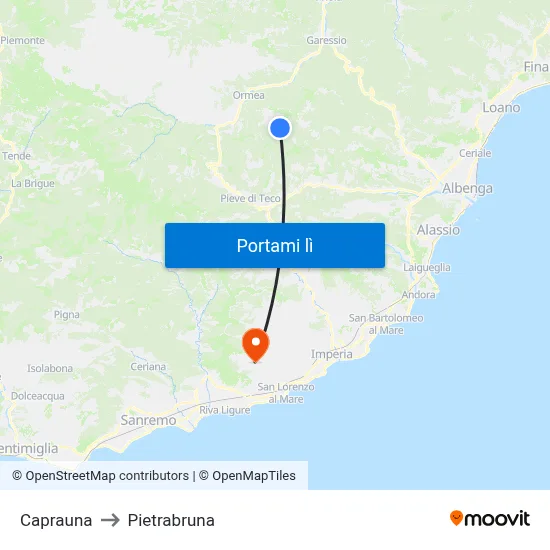 Caprauna to Pietrabruna map