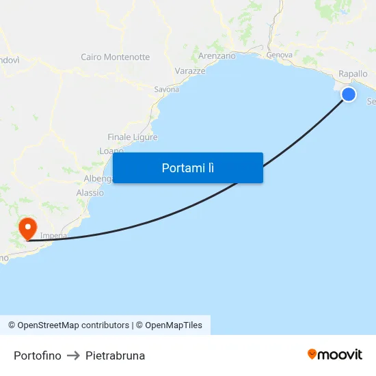 Portofino to Pietrabruna map